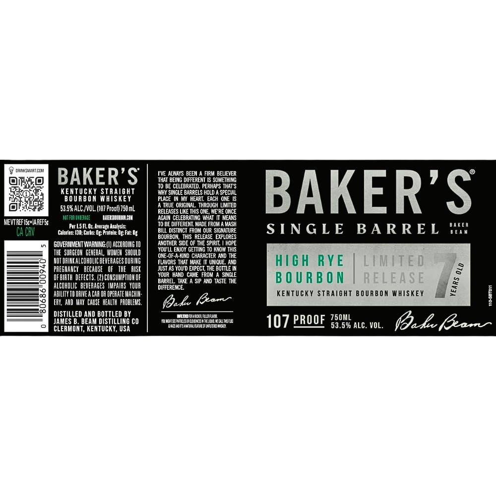 Baker's Single Barrel 7 Year Old High Rye Bourbon_Hollywood Beverage